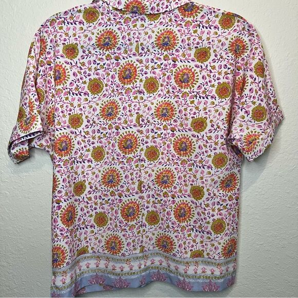Maison d’Amelie short sleeve button down boho top 🌺 floral 🌺 size XS - Picture 5 of 6